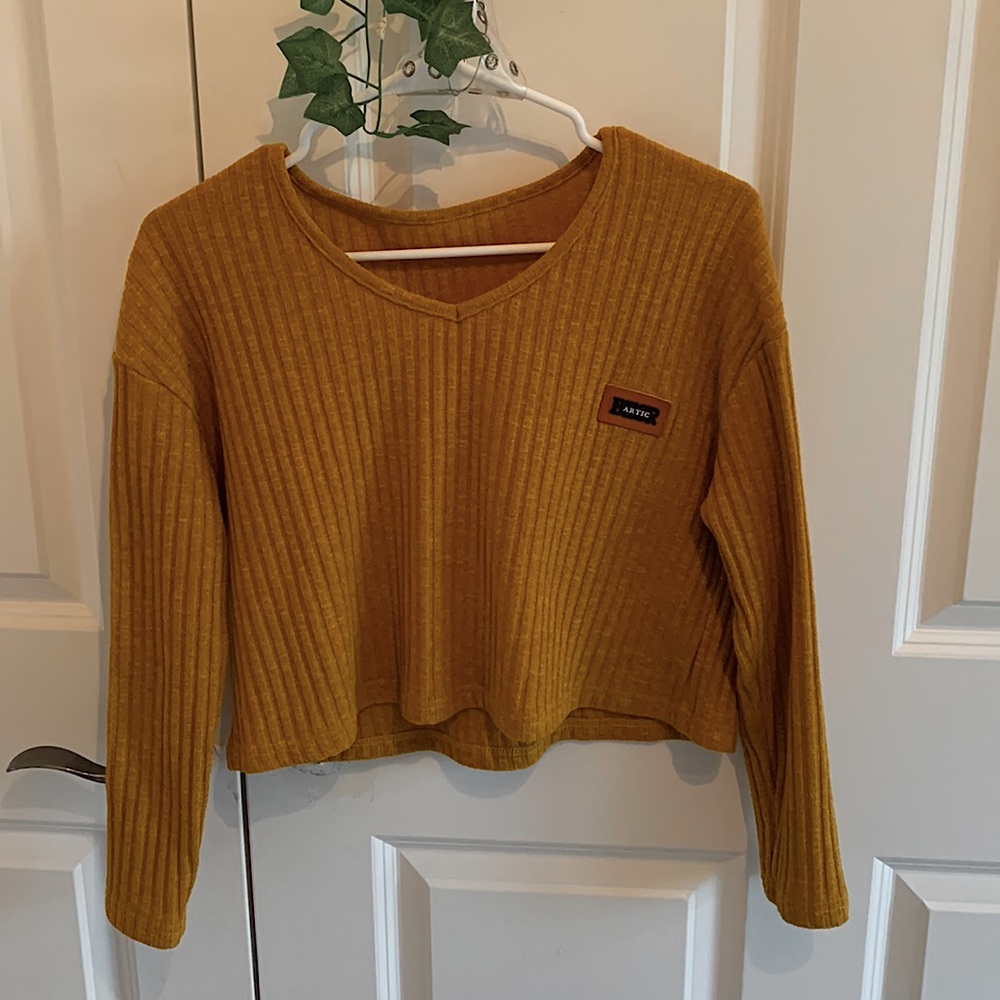 Mustard yellow BESR Artic cropped long sleeved knit top